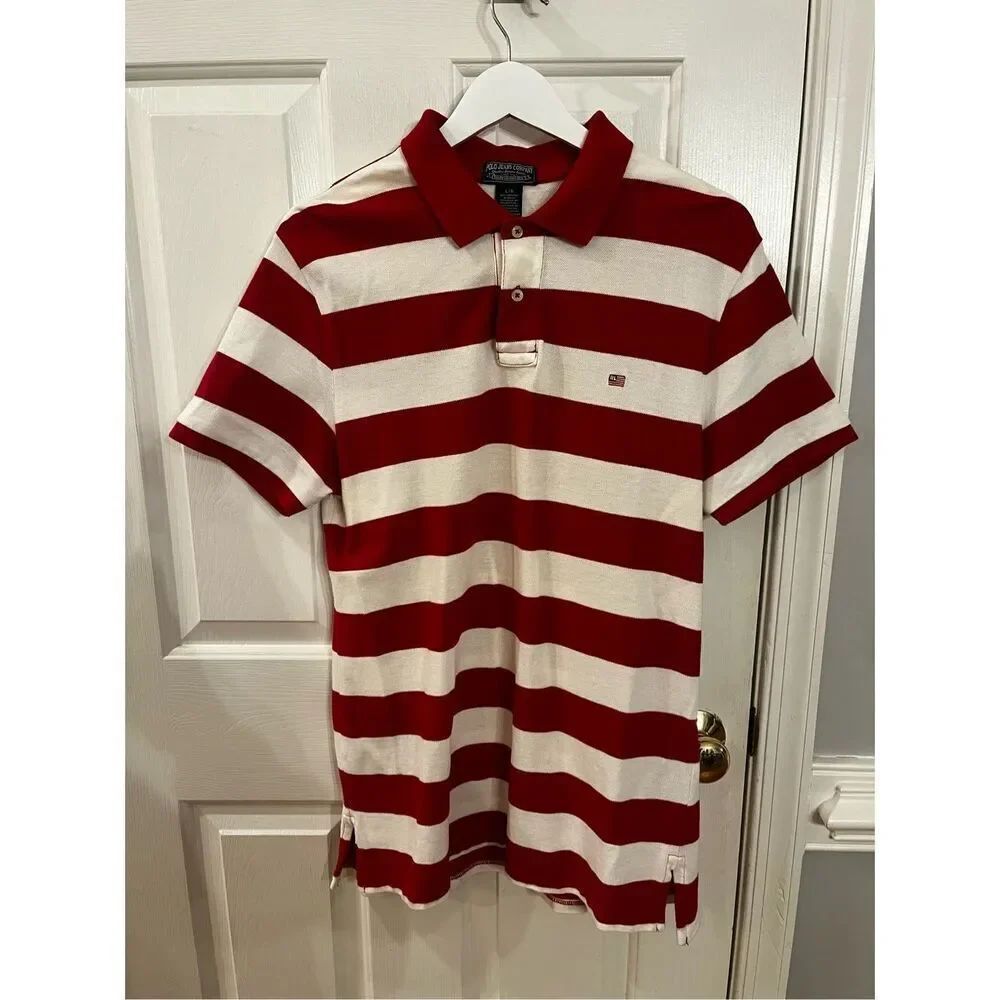 Vintage Polo Jeans Co. Red & White Stripe American Flag Polo Shirt sz L EUC